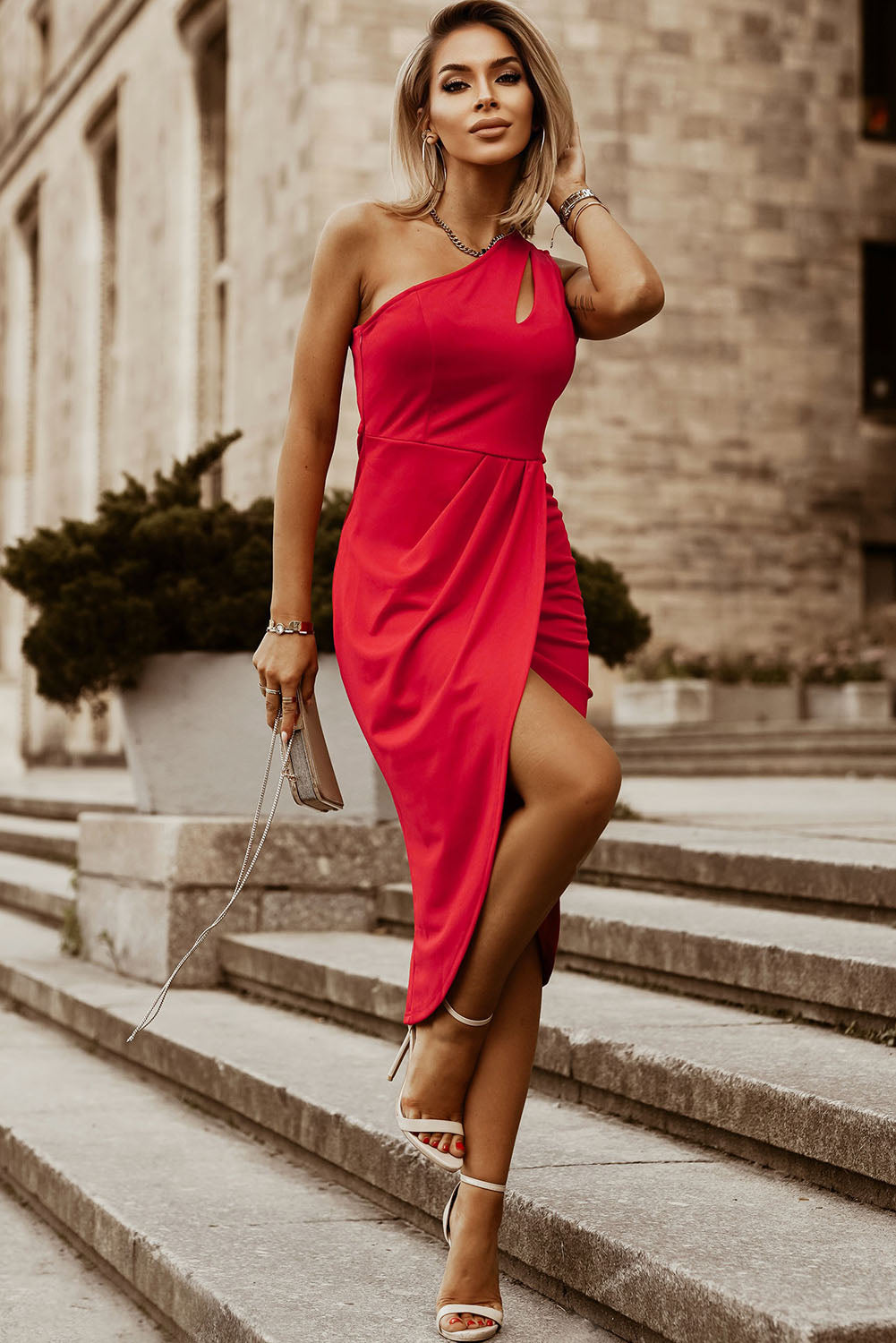 Ruched Cutout Single Shoulder Dress - store name